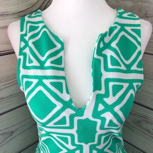 Francescas Green & White Patterned Fit & Flare Dress - Picture 2 of 7